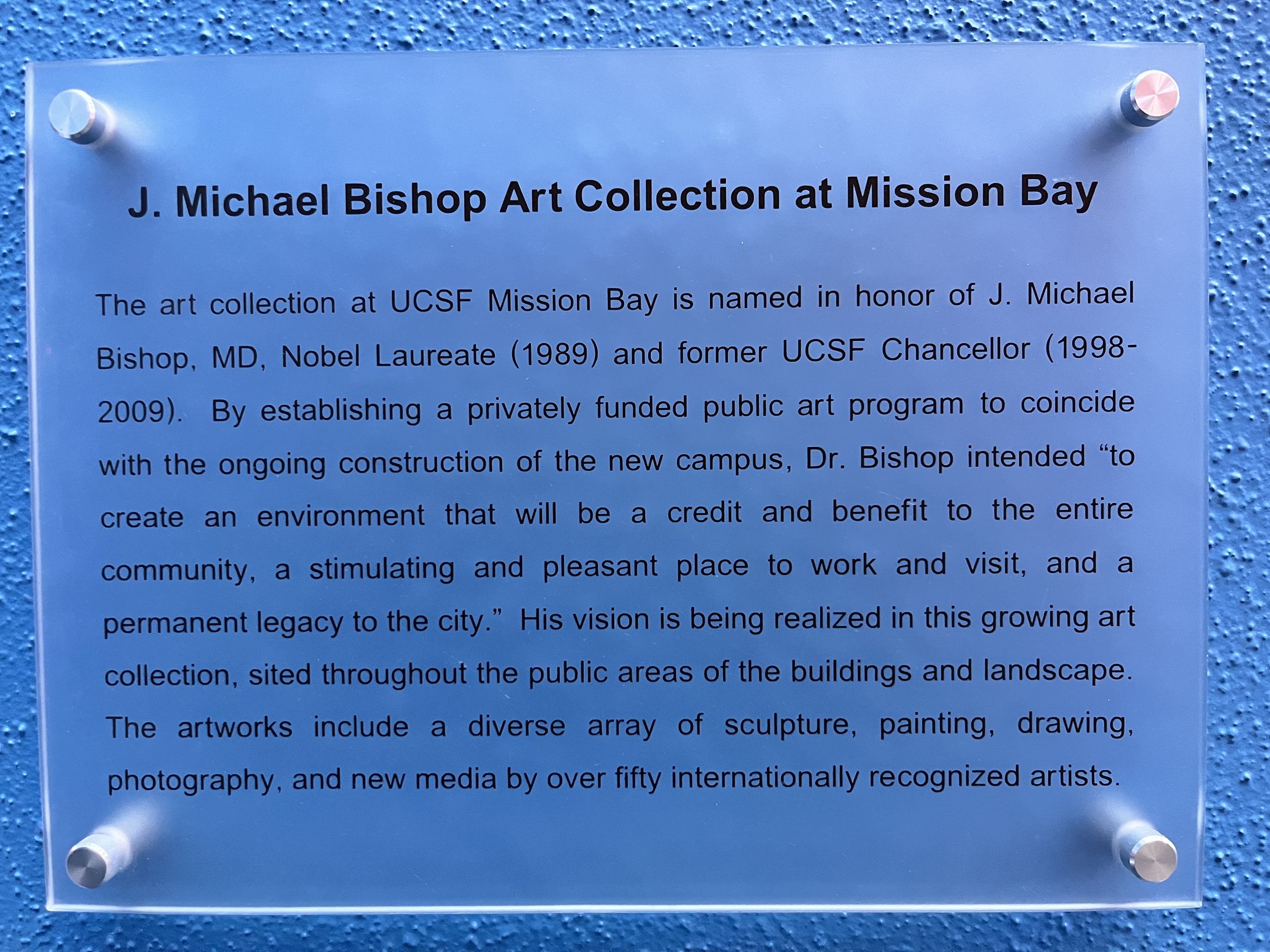 J. Michael Bishop Art Collection plaque at UCSF Mission Bay